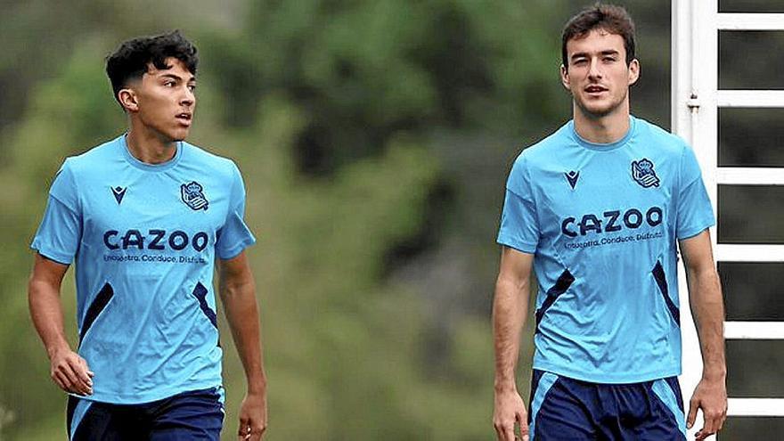 Jonathan Gómez y Jon Magunazelaia, en el entrenamiento de ayer. | FOTOS: R.S.