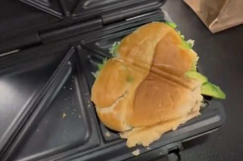 El sándwich, recién calentado.