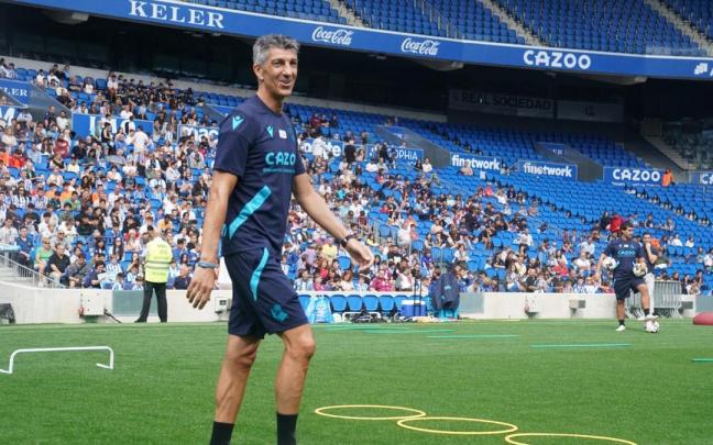 Imanol Alguacil durante el primer entrenamiento de la Real 2022-2023