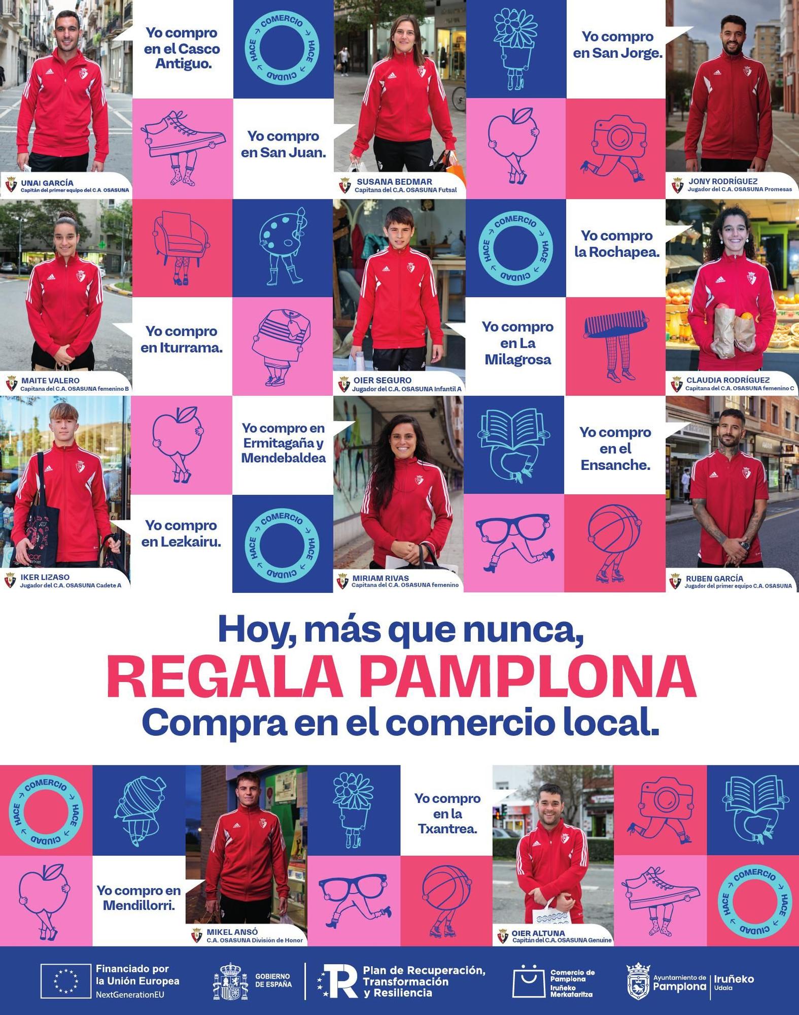 Jugadores de Osasuna que participan en 'Regala Pamplona'.