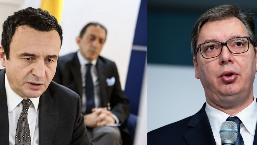 Albin Kurti (izq.), primer ministro de Kosovo, y Aleksandar Vucic (der.), presidente de Serbia.