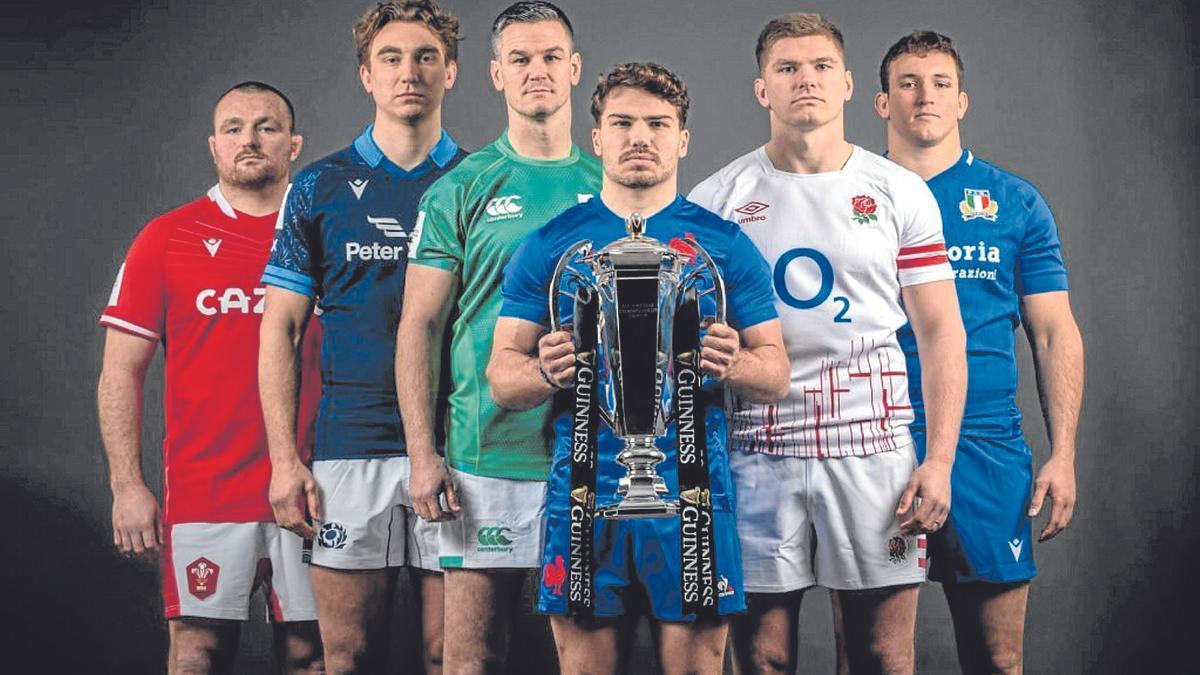 Los capitanes Ken Owens (Gales), Jamie Ritchie (Escocia), Jonathan Sexton (Irlanda), Antoine Dupont (Francia), Owen Farrell (Inglaterra) y Michele Lamaro (Italia). | FOTO: N.G.