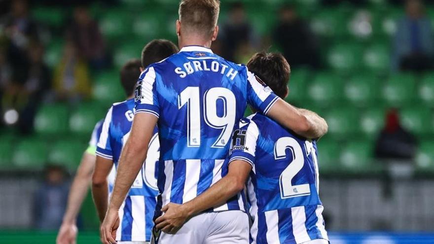 Alexander Sorloth, durante el partido de la Real ante el Sheriff Tiraspol en Moldavia.