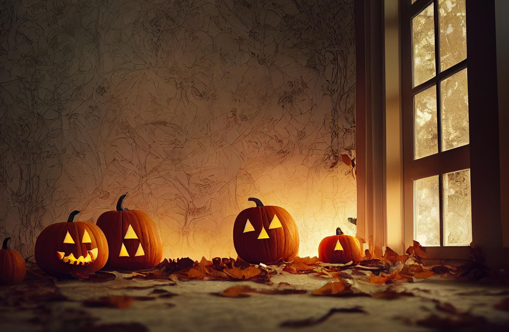 Calabazas decoran un rincón de la casa.