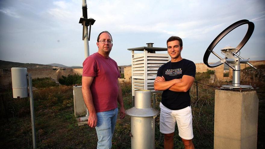 David De Andrés y Urko Jalle posan en la estación meteorológica de Labrit.