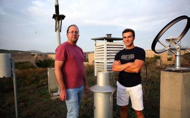 David De Andrés y Urko Jalle posan en la estación meteorológica de Labrit. David De Andrés y Urko Jalle posan en la estación meteorológica de Labrit.