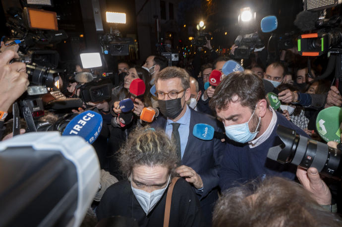 Alberto Núñez Feijóo, a su llegada a la sede del PP en Génova