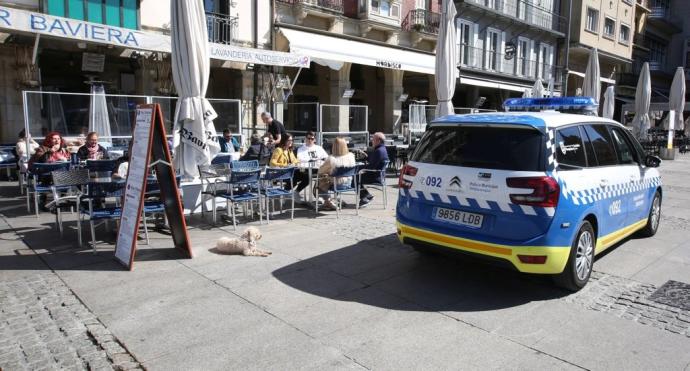 Terrazas en la Plaza del Castillo, tras decretarse el estado de alarma.