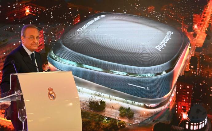 Florentino Pérez en la presentación el 3 abril de 2019 del futuro Santiago Bernabéu.