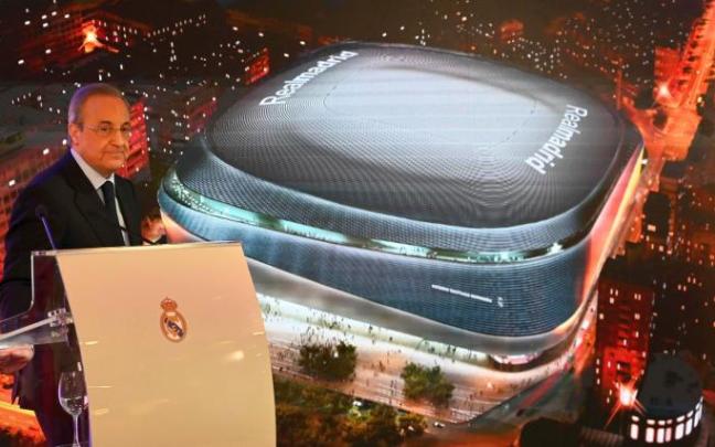 Florentino Pérez en la presentación el 3 abril de 2019 del futuro Santiago Bernabéu.
