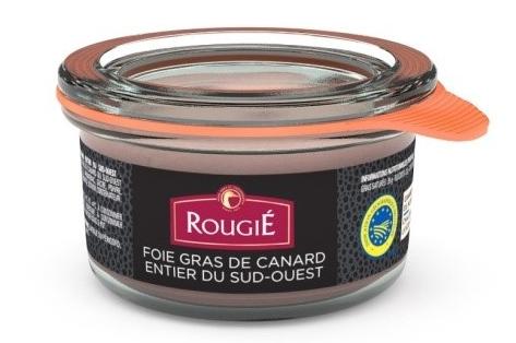 El foie gras de la marca 'Rougie' se vende en un tarro de cristal.