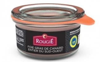 El foie gras de la marca 'Rougie' se vende en un tarro de cristal. El foie gras de la marca 'Rougie' se vende en un tarro de cristal.