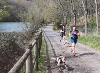 Corredoras de canicross, ayer en Mendikosolo.