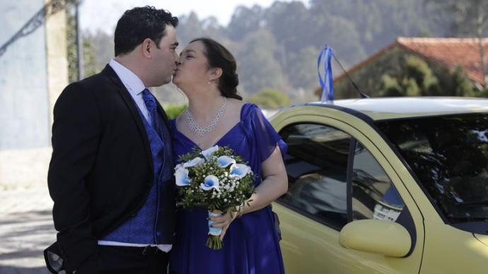 Los novios, el día de la boda.