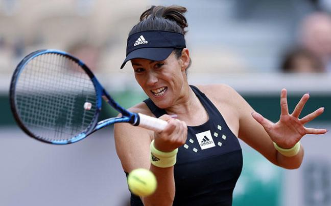 Garbiñe Muguruza en un momento del partido contra Kaia Kanepi. Garbiñe Muguruza en un momento del partido contra Kaia Kanepi.