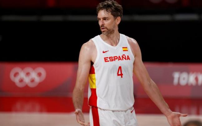 Gasol reacciona en el partido del Grupo C de baloncesto masculino entre España y Eslovenia.