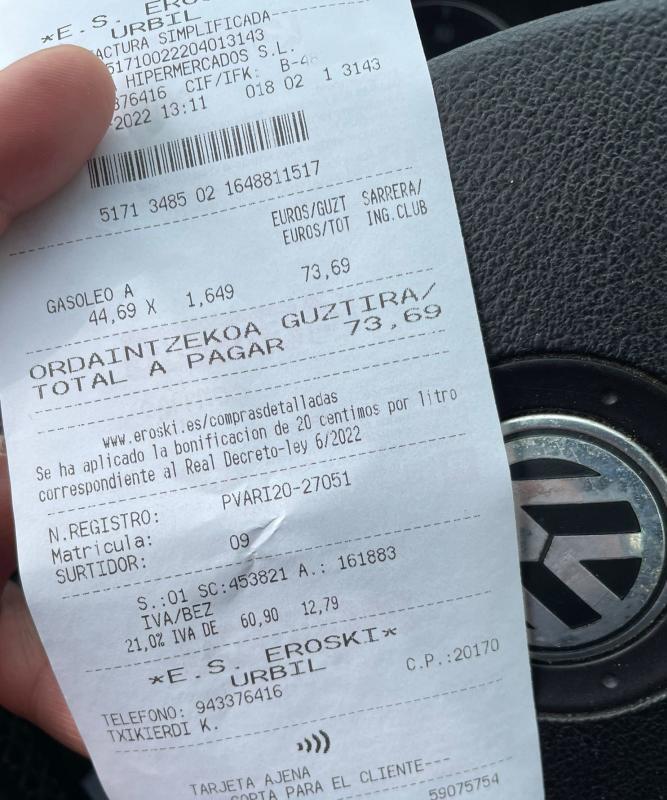 El nuevo ticket que te dan una vez que repostas en una gasolinera