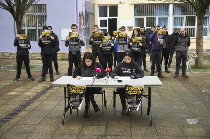 Rueda de prensa convocada este miércoles por Erraki en la Rochapea.