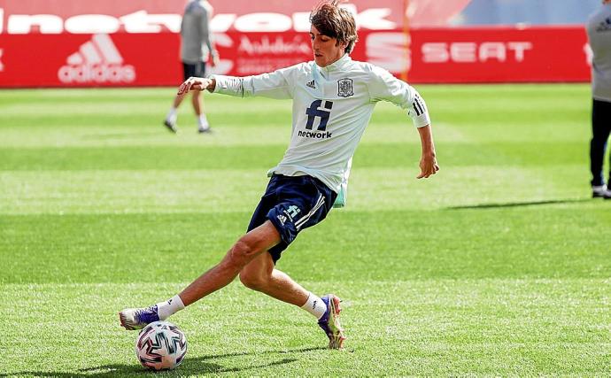 Bryan Gil, en un entrenamiento con la selección española. Foto: Efe