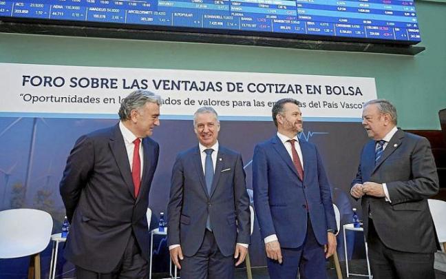 Javier Hernani, el lehendakari, Rodrigo Buenaventura y Pedro Azpiazu, ayer, en la Bolsa de Bilbao. Foto: Irekia Javier Hernani, el lehendakari, Rodrigo Buenaventura y Pedro Azpiazu, ayer, en la Bolsa de Bilbao. Foto: Irekia