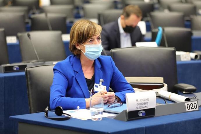 La diputada del PNV Josune Gorospe, ayer, en el transcurso de la sesión inaugural de la cumbre en Estrasburgo.