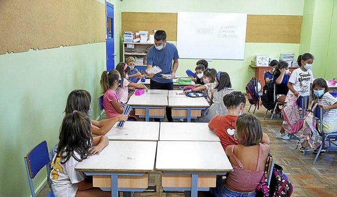 Ikasle batzuen artxiboko irudia, aste honetan eskolara itzuli ondoren. Argazkia: Iñaki Porto