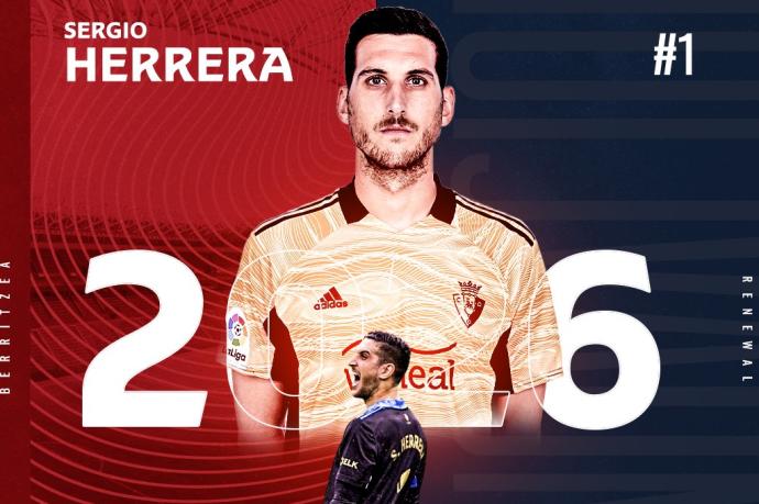 Cartel de Osasuna con el que anunció este miércoles la renovación de Sergio Herrera hasta 2026