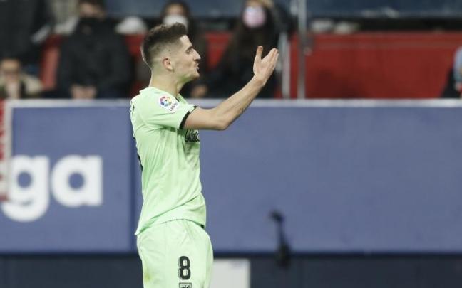 Oihan Sancet celebra uno de los goles marcados en El Sadar. Oihan Sancet celebra uno de los goles marcados en El Sadar.