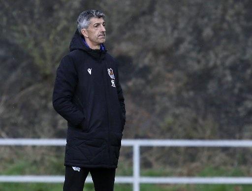 Imanol Alguacil, durante el entrenamiento de este miércoles en Zubieta.