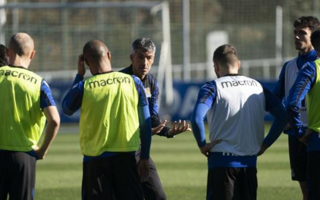 Imanol Alguacil, durante un entrenamiento en Zubieta.