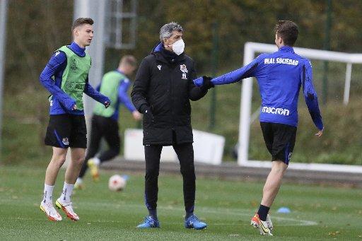 Imanol Alguacil, durante el entrenamiento de este miércoles en Zubieta.