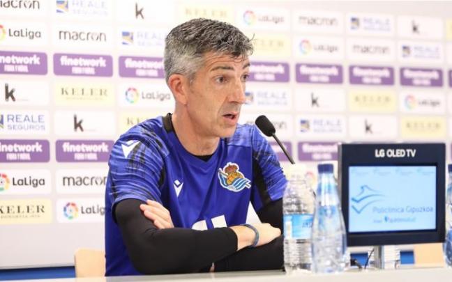 Imanol Alguacil, durante la rueda de prensa de este viernes. Imanol Alguacil, durante la rueda de prensa de este viernes.