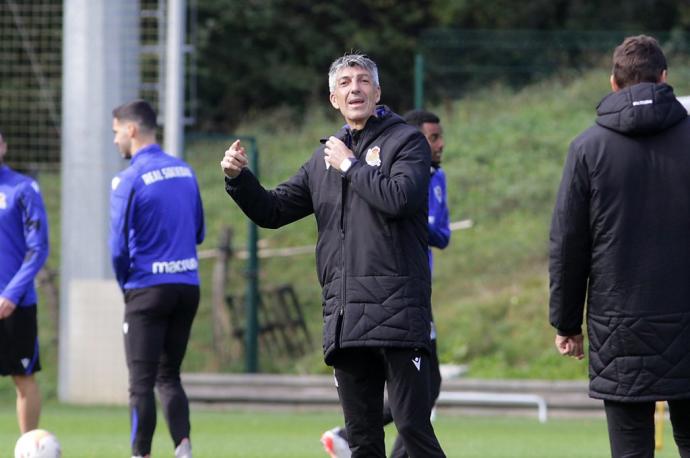 Imanol Alguacil, durante el entrenamiento de este sábado en Zubieta.