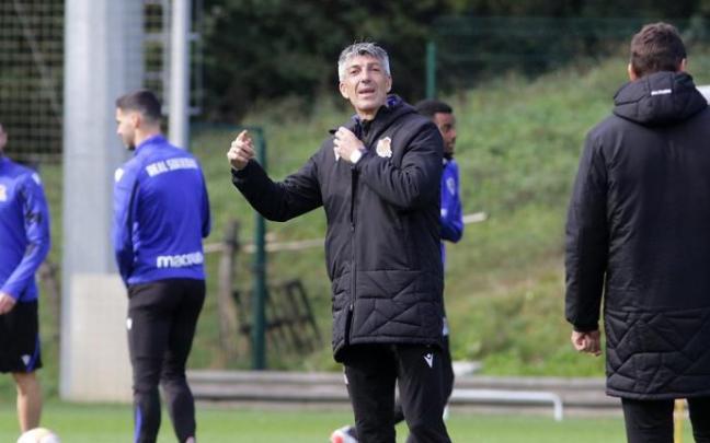Imanol Alguacil, durante el entrenamiento de este sábado en Zubieta.
