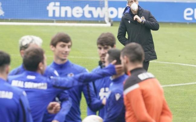 Imanol Alguacil, durante el entrenamiento de este viernes en Zubieta.