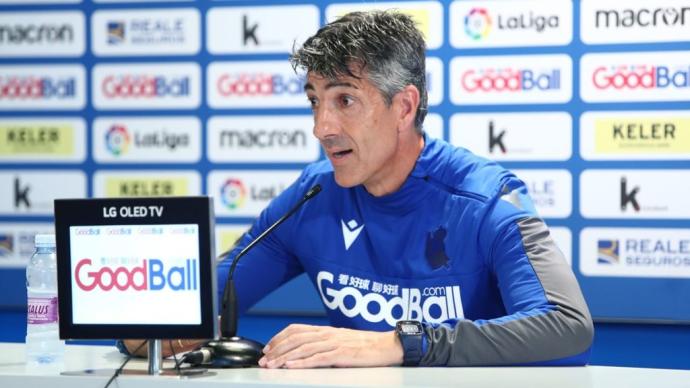 Imanol, en una rueda de prensa en Zubieta.