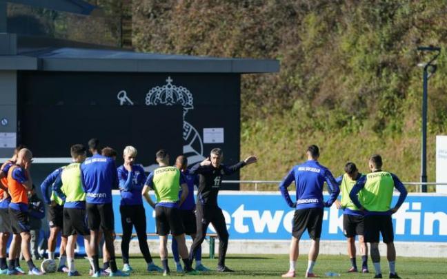 Imanol, durante la bronca que ha echado a sus jugadores