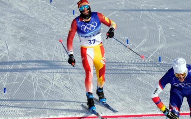 Imanol Rojo, en la pista de la prueba de skiathlon de los Juegos Olímpicos de Pekín. Imanol Rojo, en la pista de la prueba de skiathlon de los Juegos Olímpicos de Pekín.