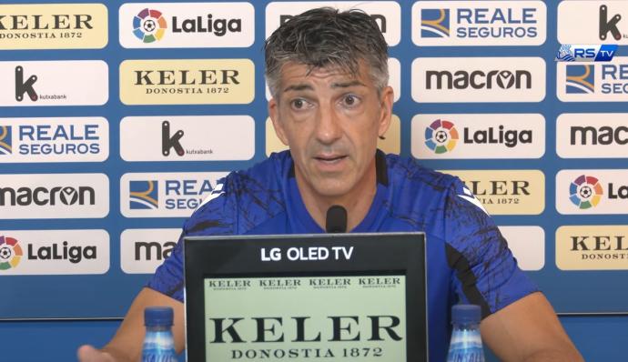 Imanol Alguacil, durante la rueda de prensa previa al partido con el Granada