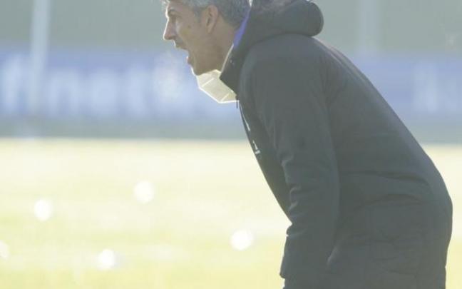 Imanol, en un momento del entrenamiento de esta mañana