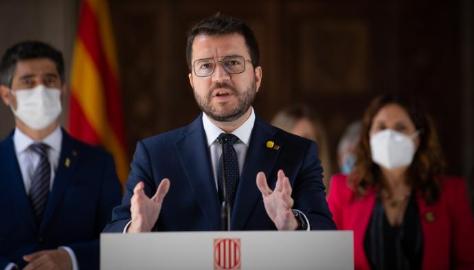 El president de la Generalitat, Pere Aragonès, durante una rueda de prensa de la semana pasada.
