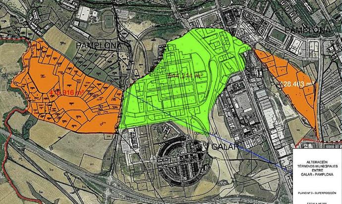 Plano de los terrenos que ocupan actualmente Pamplona y la Cendea de Galar. Foto: cedida