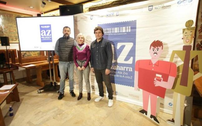 David Vega, de El Baluarte, Ane Ruiz, de Hostelería Gipuzkoa, y Mikel Martínez, del bar Martínez, en la presentación de la campaña. David Vega, de El Baluarte, Ane Ruiz, de Hostelería Gipuzkoa, y Mikel Martínez, del bar Martínez, en la presentación de la campaña.