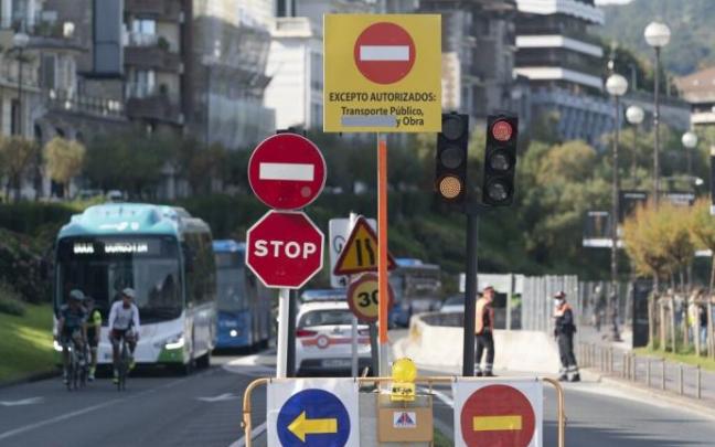 Paseo de La Concha, con un solo carril, al inicio de las obras de La Concha.