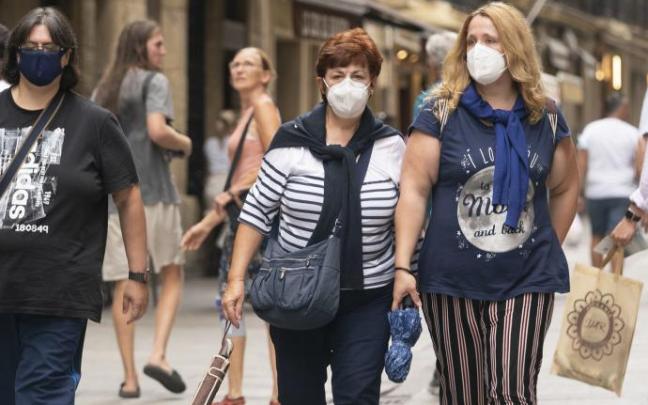 Personas andando por la calle con mascarilla para evitar contagios de coronavirus. Personas andando por la calle con mascarilla para evitar contagios de coronavirus.