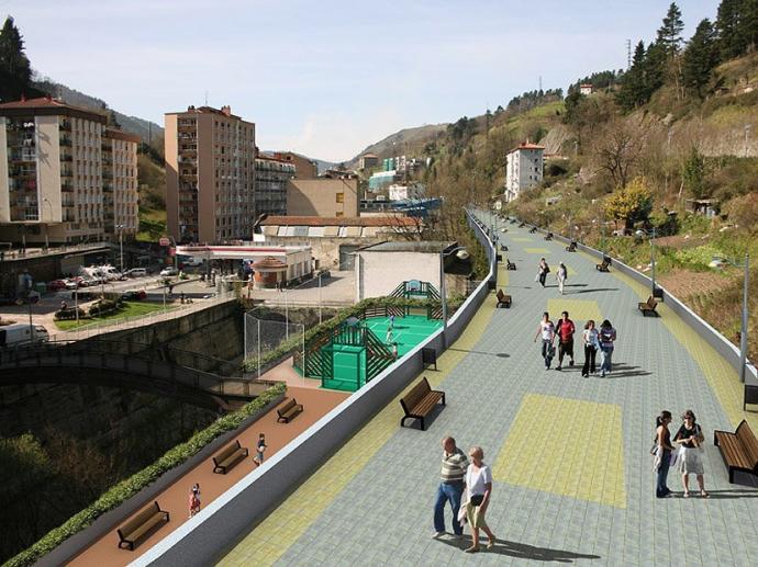 Montaje que recrea el paseo sobre las vías en la zona de Azitain