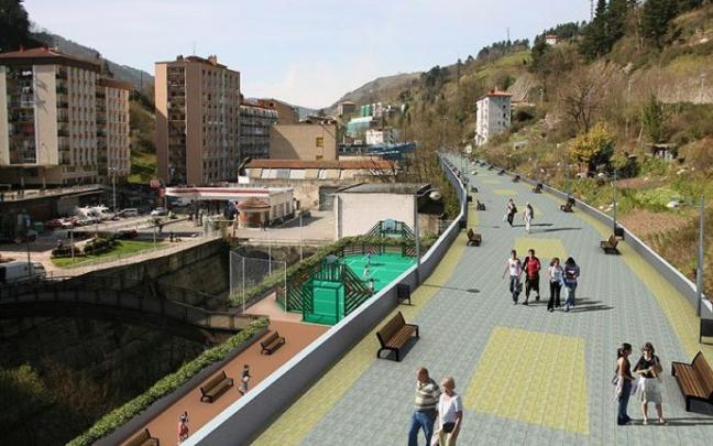 Montaje que recrea el paseo sobre las vías en la zona de Azitain