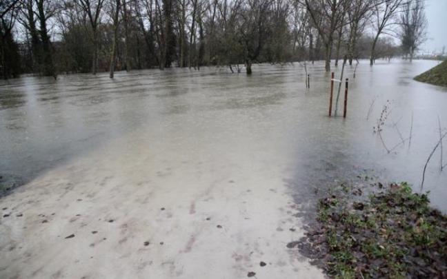 El agua del Zadorra, desbordado.