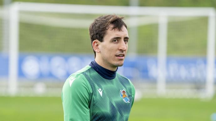 Mikel Oyarzabal, durante un entrenamiento en Zubieta.