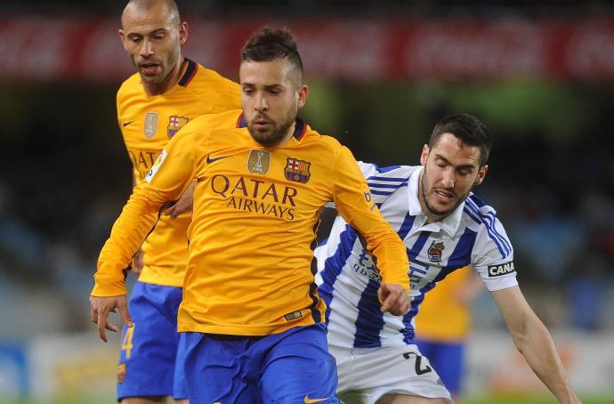 Jordi Alba, durante un partido en Anoeta.